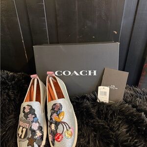 Coach Silver Slip-On Sneakers with Fun Patches New With Box Women’s Size 7